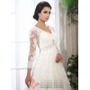 Khym - A Line V Neck Lace Wedding Dress 